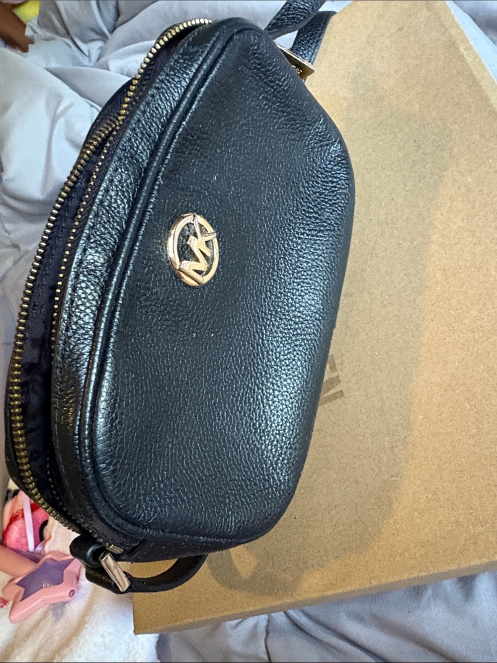 Michael Kors Black Pebbled Leather MK Logo Crossbody